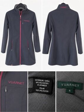 VUARNET Women's 3/4 Softshell Jacket Gray & Pink Trim Size 6